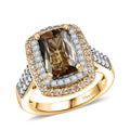 D'Joy Premium Jenipapo Andalusite, White and Champagne Moissanite Ring in 18K Vermeil YG Over Sterling Silver (Size 10.0) 3.60 ctw - Sticky add to cart bar