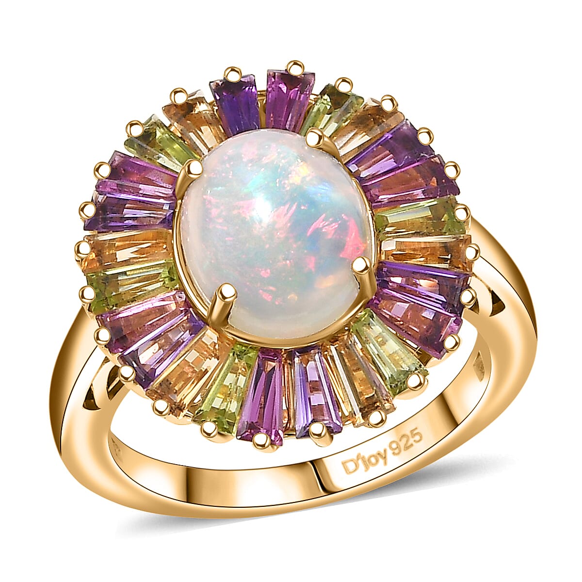 D'Joy Premium Ethiopian Welo Opal, Multi Gemstone Ring in 18K Vermeil YG Over Sterling Silver (Size 10.0) 3.80 ctw