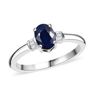 Kanchanaburi Blue Sapphire (DF), Luxuriant Lab Grown Diamond Ring in Rhodium Over Sterling Silver (Size 7.0) 1.15 ctw