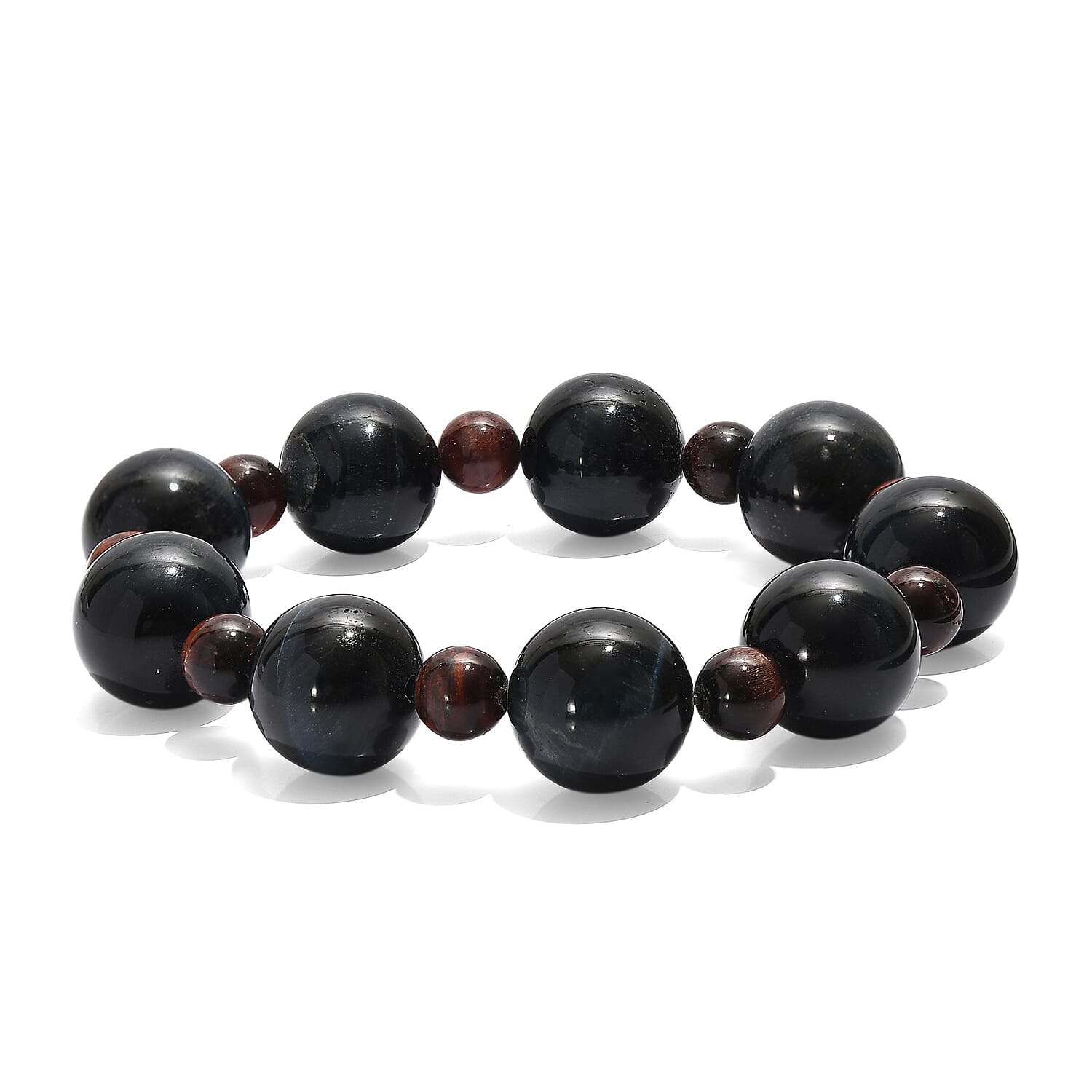 Blue and Red Tigers Eye 230.00 ctw Beaded Stretch Bracelet