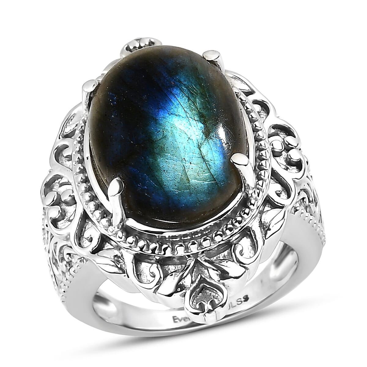 EverTrue Malagasy Labradorite Solitaire Ring in Stainless Steel (Size 10.0) 11.85 ctw