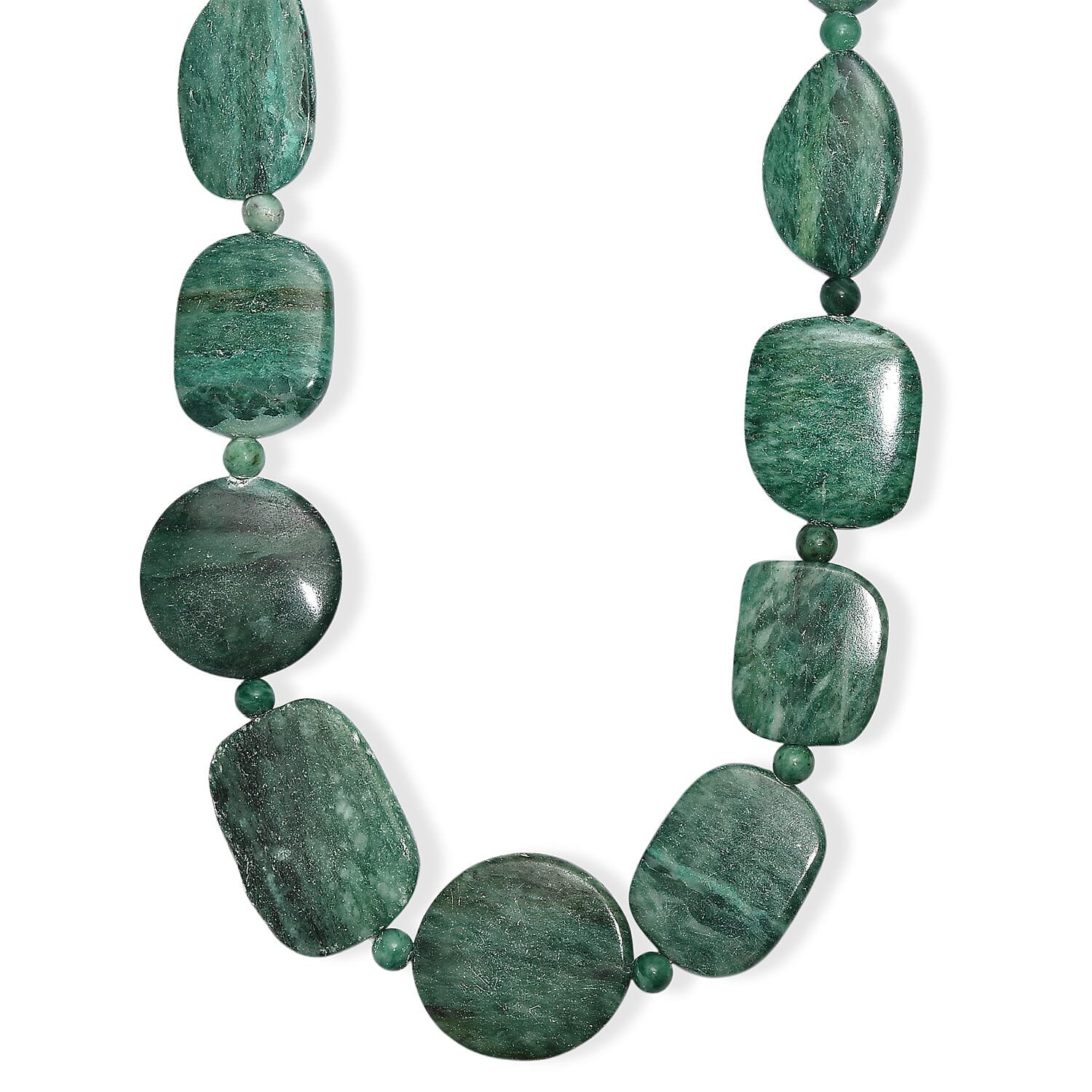 EverTrue Rainforest Jasper and Green Jasper 910.00 ctw Beaded Necklace in Platinum Over 20 Inches