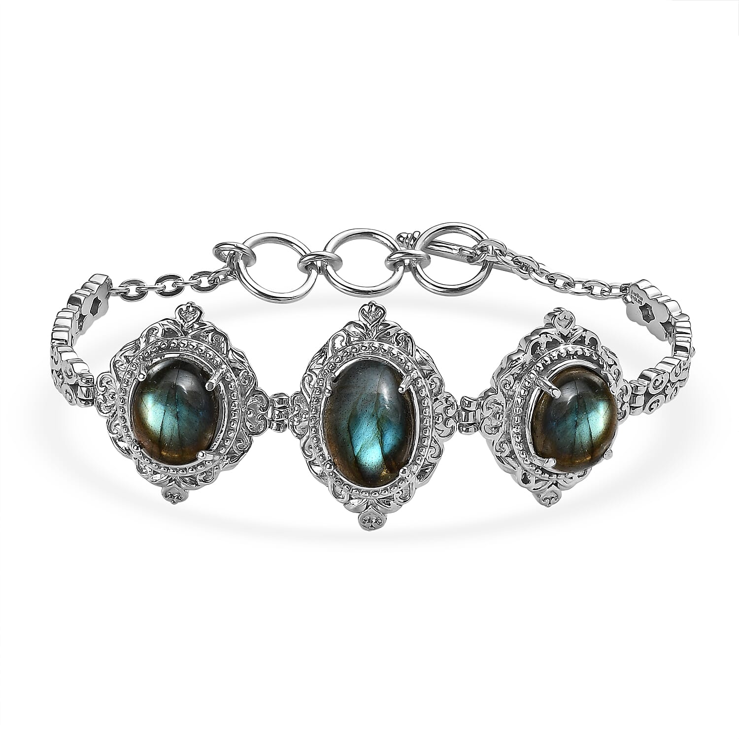 EverTrue Malagasy Labradorite Motif Linked Bracelet in Stainless Steel (7.00 In) 18.30 ctw