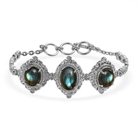 EverTrue Malagasy Labradorite Motif Linked Bracelet in Stainless Steel (7.00 In) 18.30 ctw