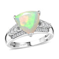 D'Joy AAA Ethiopian Welo Opal, Moissanite Ring in Rhodium Over Sterling Silver (Size 10.0) 2.10 ctw - Sticky add to cart bar