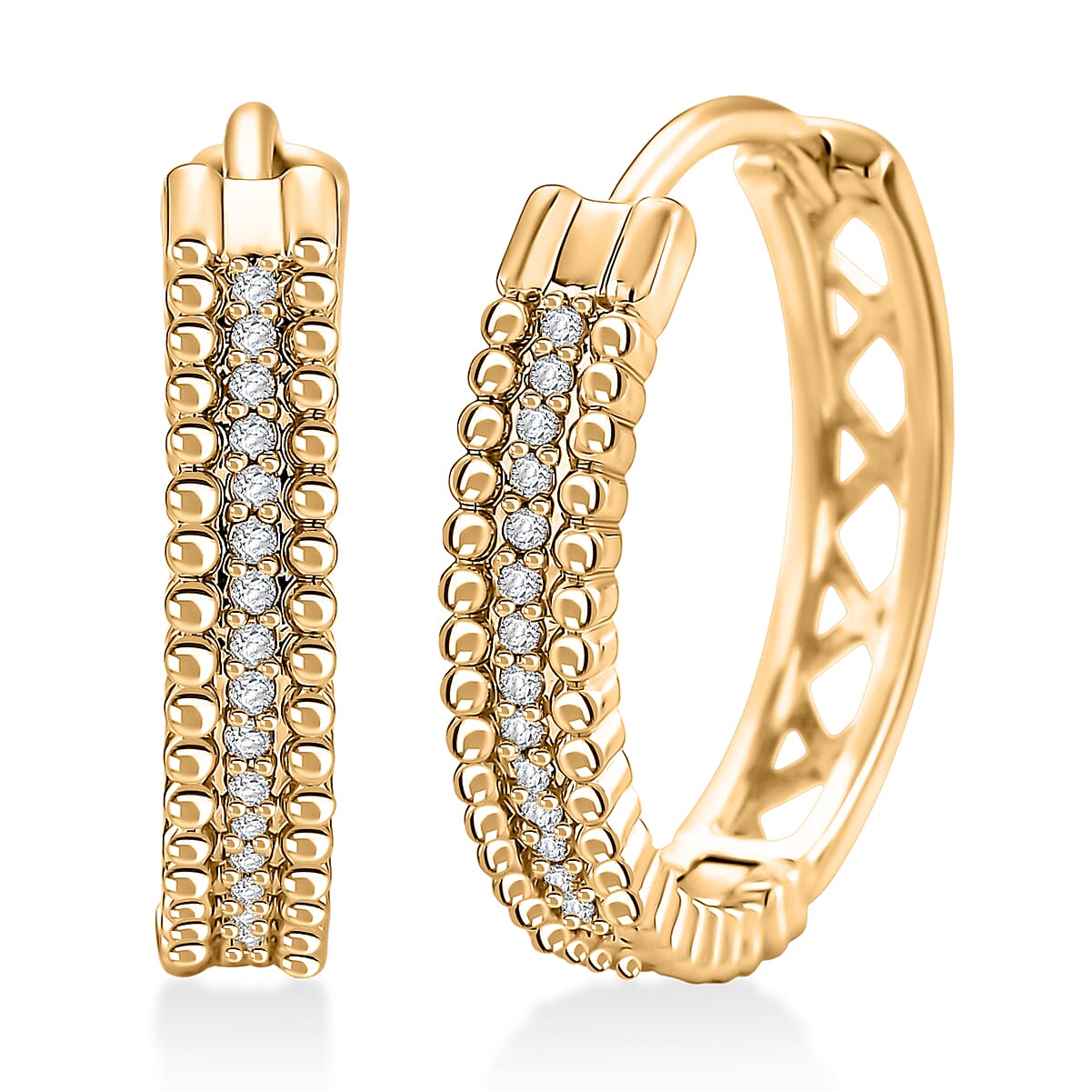 Simulated Diamond Lustre Bead Hoop Earrings in Goldtone