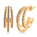 Simulated Diamond Three-Row Brilliance Hoop Earrings in Goldtone - Sticky add to cart bar