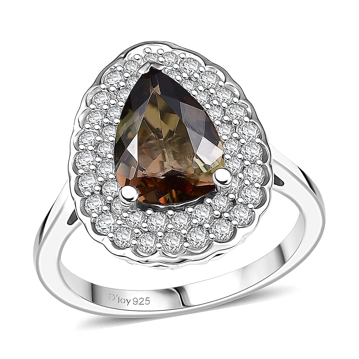D'Joy Premium Jenipapo Andalusite and Moissanite 2.10 ctw Ring in Rhodium Over Sterling Silver (Size 5.0)