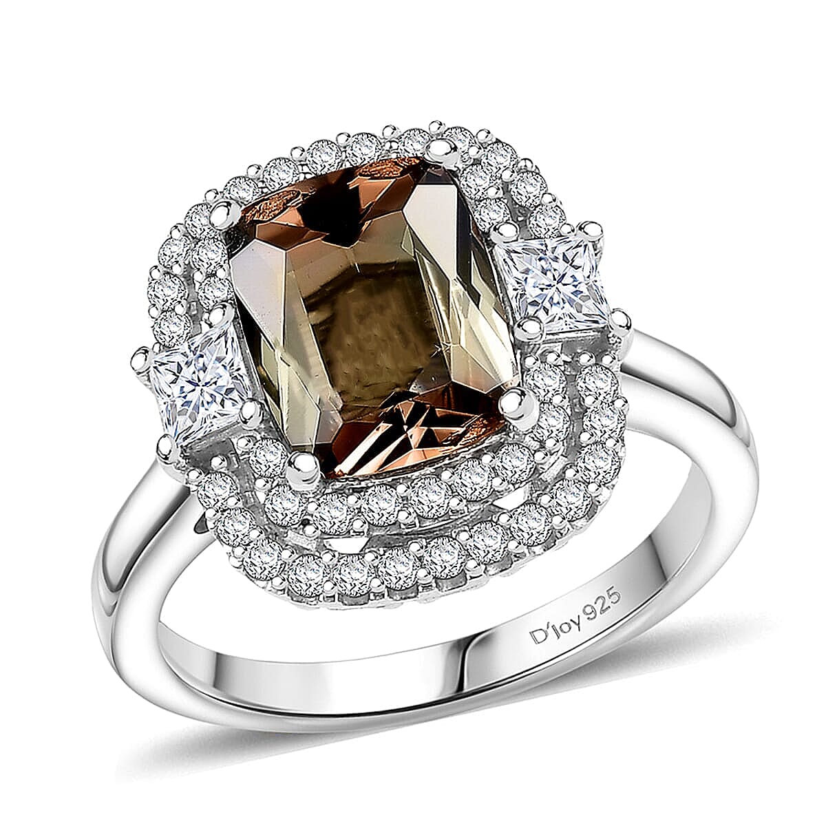 D'Joy Premium Jenipapo Andalusite, Moissanite Ring in Rhodium Over Sterling Silver (Size 10.0) 3.40 ctw