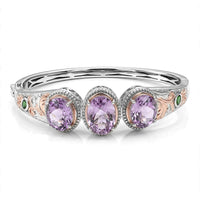 EverTrue Rose De France Amethyst, Chrome Diopside Bangle Bracelet in 18K RG Plated and Platinum Bond (6.50 In) 14.00 ctw
