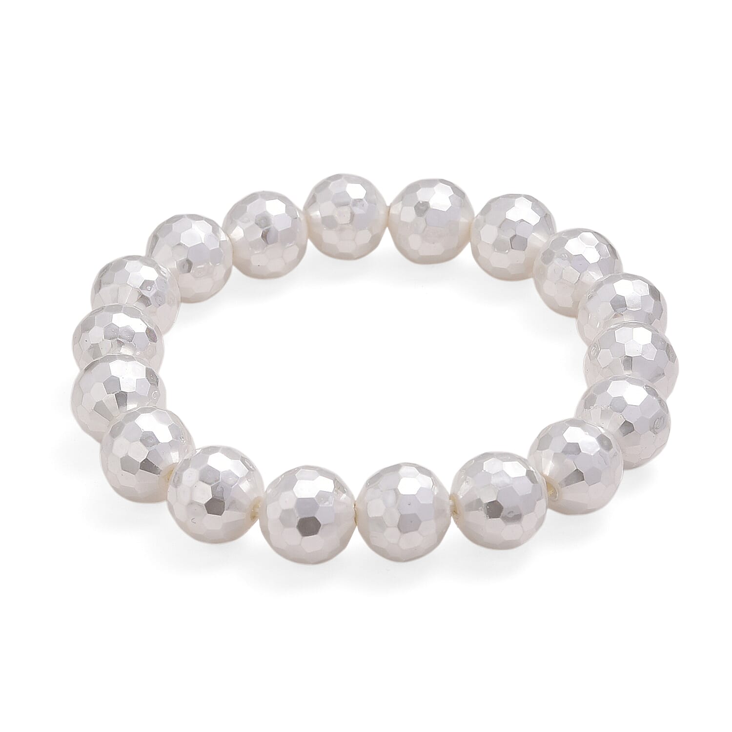Shell Faceted Pearl Slip-On Stretch Bracelet (7-7.5In)