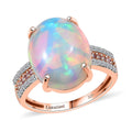 10K Rose Gold AAA Ethiopian Welo Opal, Luxuriant Lab Grown Pink and White Diamond (VS) (0.22 cts) Ring (Size 10.0) 6.33 ctw - Sticky add to cart bar