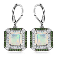 D'Joy Asscher Cut Premium Ethiopian Welo Opal and Multi Gemstone 4.35 ctw Earrings in Rhodium Over Sterling Silver