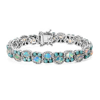 D'Joy Premium Ethiopian Welo Opal, Multi Gemstone Bracelet in Rhodium Over Sterling Silver (7.25 In) 14.50 ctw