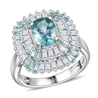 D'Joy Premium Cambodian Blue Zircon, Multi Gemstone Ring in Rhodium Over Sterling Silver (Size 6.0) 3.80 ctw