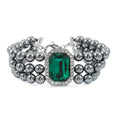 Terahertz 70.00 ctw, Green and White Austrian Crystal 3-Row Beaded Bracelet in Silvertone (6.5-7.5In) - Sticky add to cart bar