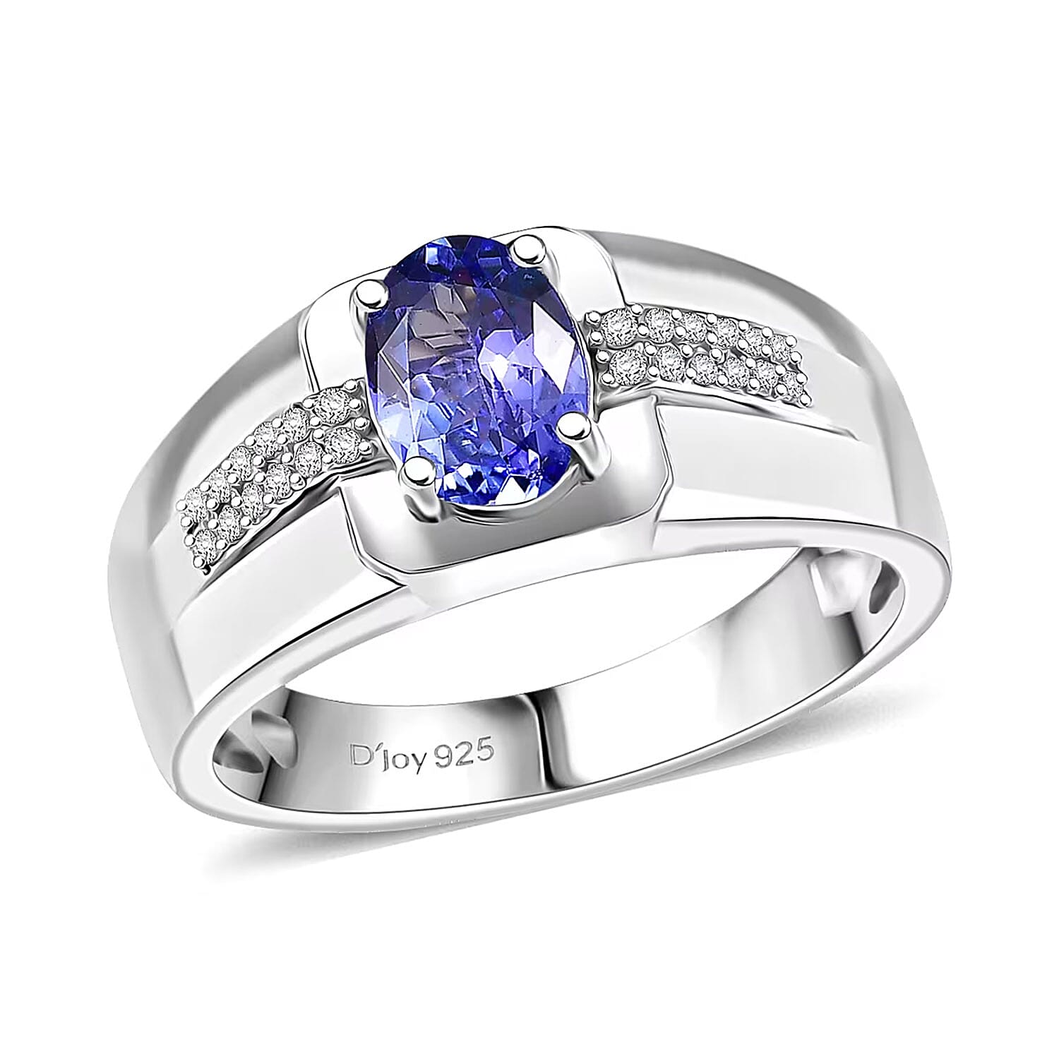 D'Joy Premium Tanzanite and White Zircon 1.20 ctw Men's Ring in Rhodium Over Sterling Silver (Size 10.0)