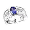 D'Joy Premium Tanzanite and White Zircon 1.20 ctw Men's Ring in Rhodium Over Sterling Silver (Size 10.0) - Sticky add to cart bar