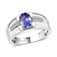 D'Joy Premium Tanzanite and White Zircon 1.20 ctw Men's Ring in Rhodium Over Sterling Silver (Size 10.0)