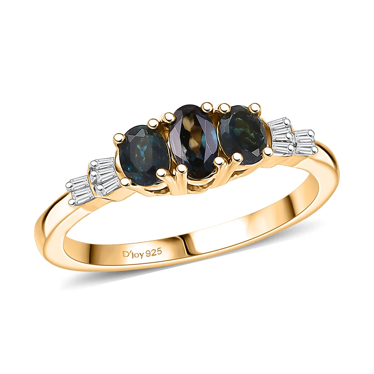 D'Joy AAA Monte Belo Indicolite, Diamond Ring in 18K Vermeil YG Over Sterling Silver (Size 10.0) 0.60 ctw