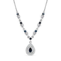 D'Joy AAA Monte Belo Indicolite and Moissanite 1.60 ctw Art Deco Necklace in Rhodium Over Sterling Silver 18 Inches