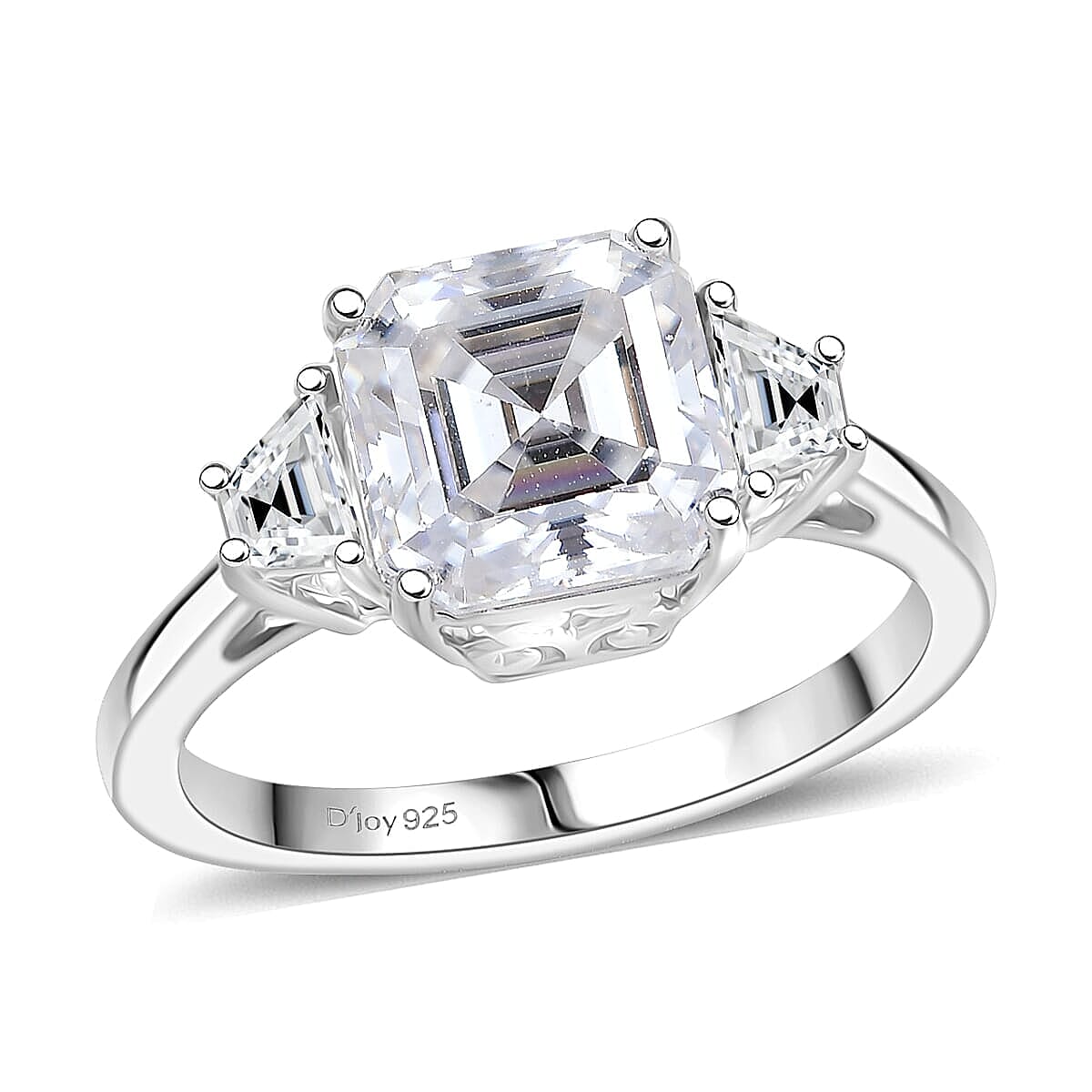 D'Joy Moissanite (Oct 8x8mm) Ring in Rhodium Over Sterling Silver (Size 10.0) 2.80 ctw