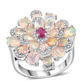 GP Premium Ethiopian Welo Opal, Multi Gemstone Ring in Rhodium Over Sterling Silver (Size 10.0) 3.85 ctw - Sticky add to cart bar
