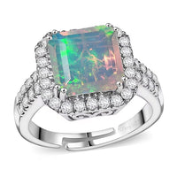 D'Joy AAA Ethiopian Welo Opal and Moissanite 3.80 ctw Ring in Rhodium Over Sterling Silver