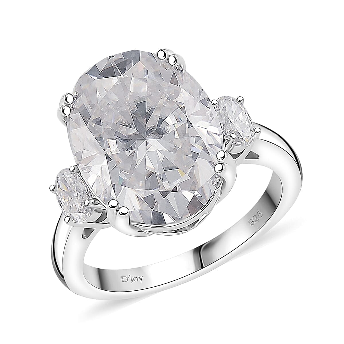 D'Joy Moissanite (Ovl 16x12mm) Ring in Rhodium Over Sterling Silver (Size 10.0) 10.45 ctw