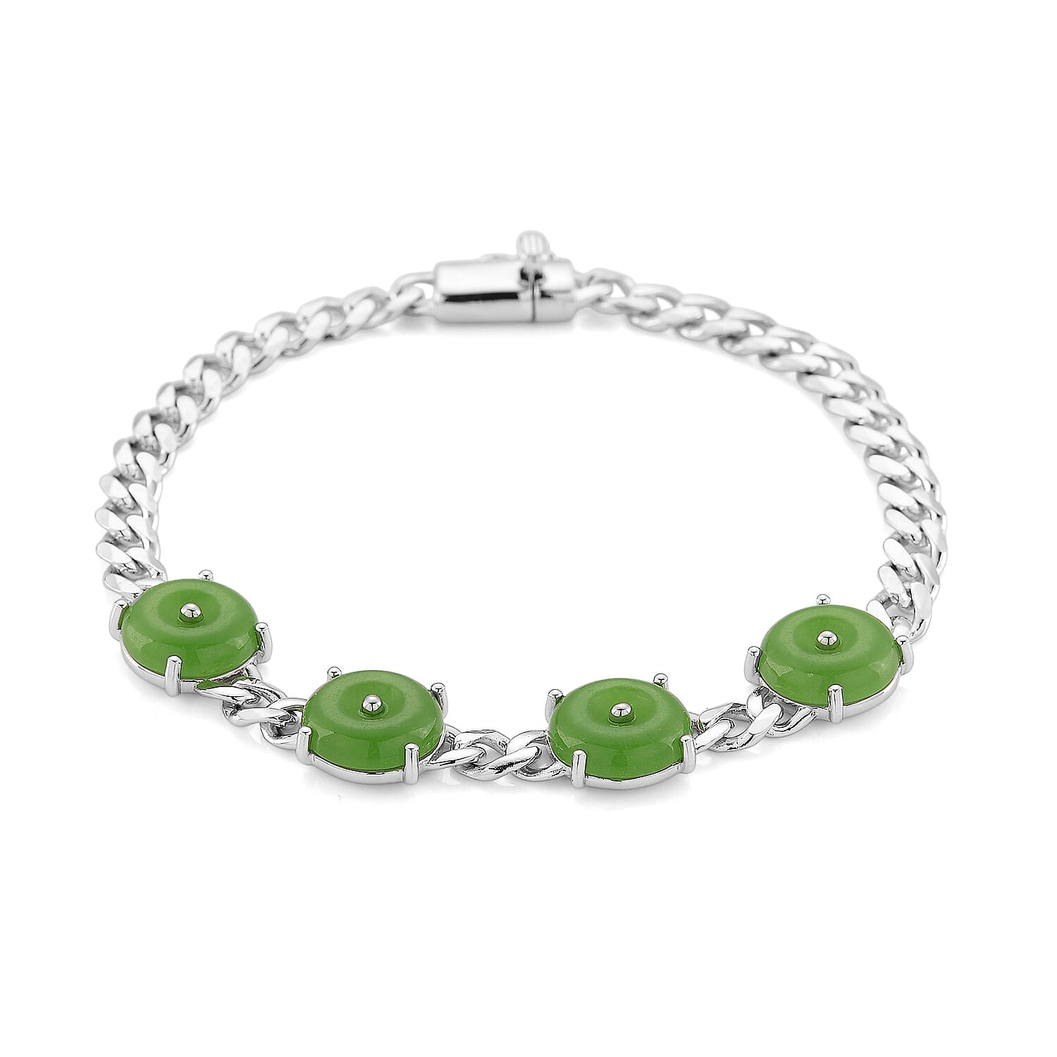 D'Joy Green Jade Bracelet in Rhodium Over Sterling Silver (6.50 In) 9.20 ctw
