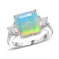 D'Joy AAA Ethiopian Welo Opal, Moissanite Art Deco Ring in Rhodium Over Sterling Silver (Size 10.0) 3.40 ctw - Sticky add to cart bar