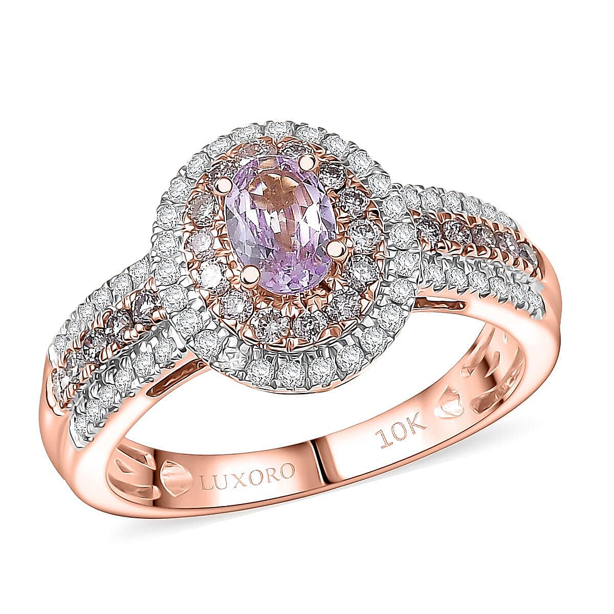 Luxoro AAA Pink Tanzanite, Natural Pink and White Dimaond I2 1.15 ctw Ring in 10K Rose Gold (Size 7.0)