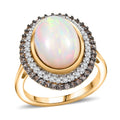 D'Joy AAA Ethiopian Welo Opal, White and Champagne Zircon Ring in 18K Vermeil YG Over Sterling Silver (Size 10.0) 5.00 ctw - Sticky add to cart bar