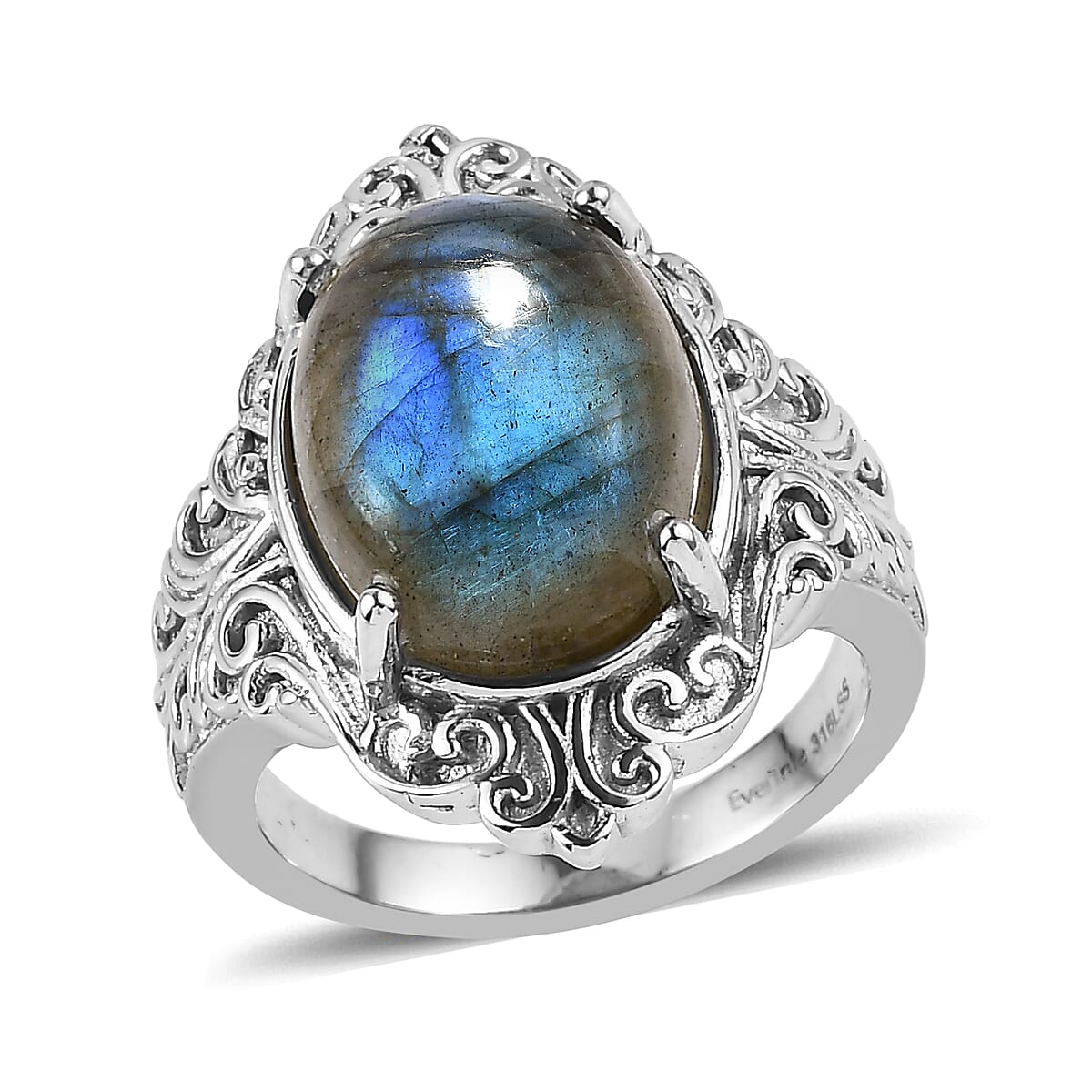EverTrue Malagasy Labradorite Ring in Stainless Steel (Size 10.0) 10.40 ctw