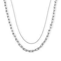 Geometric Link Chain Necklace in Silvertone 20-22 Inches