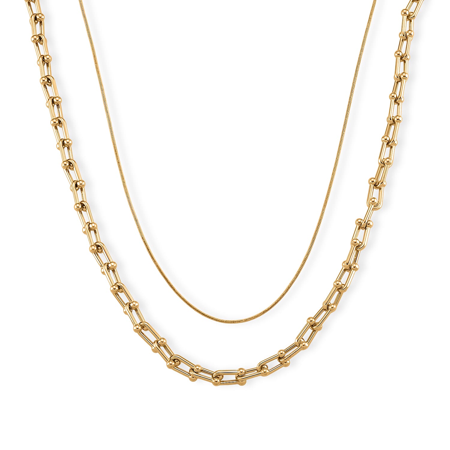 Geometric Link Chain Necklace in Goldtone 20-22 Inches