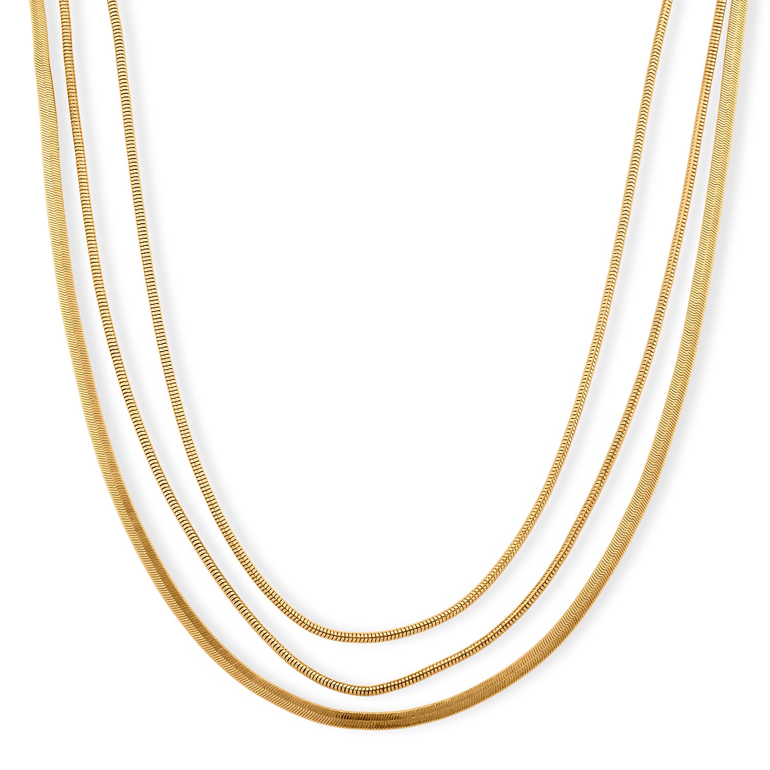 Herringbone and Snake Chain Necklace in Goldtone 20-22 Inches