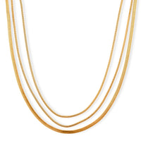 Herringbone and Snake Chain Necklace in Goldtone 20-22 Inches