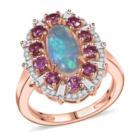 D'Joy Premium Ethiopian Welo Opal and Multi Gemstone 2.75 ctw Ring in 18K Vermeil Rose Gold Over Sterling Silver (Size 6.0)