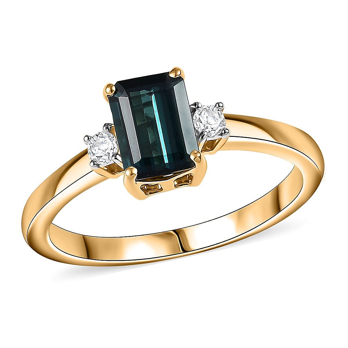 Luxoro 10K Yellow Gold AAA Monte Belo Indicolite, Diamond (I2) Ring (Size 6.0) 1.35 ctw