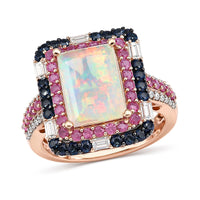 D'Joy Premium Ethiopian Welo Opal, Multi Gemstone Mosaic Art Ring in 18K Vermeil RG Over Sterling Silver (Size 10.0) 4.15 ctw