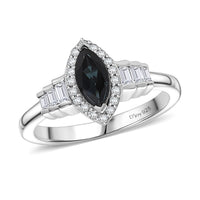 D'Joy AAA Monte Belo Indicolite, White Zircon Ring in Rhodium Over Sterling Silver (Size 6.0) 1.25 ctw