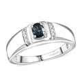 D'Joy AAA Monte Belo Indicolite, Diamond Men's Ring in Rhodium Over Sterling Silver (Size 10.0) 0.40 ctw - Sticky add to cart bar
