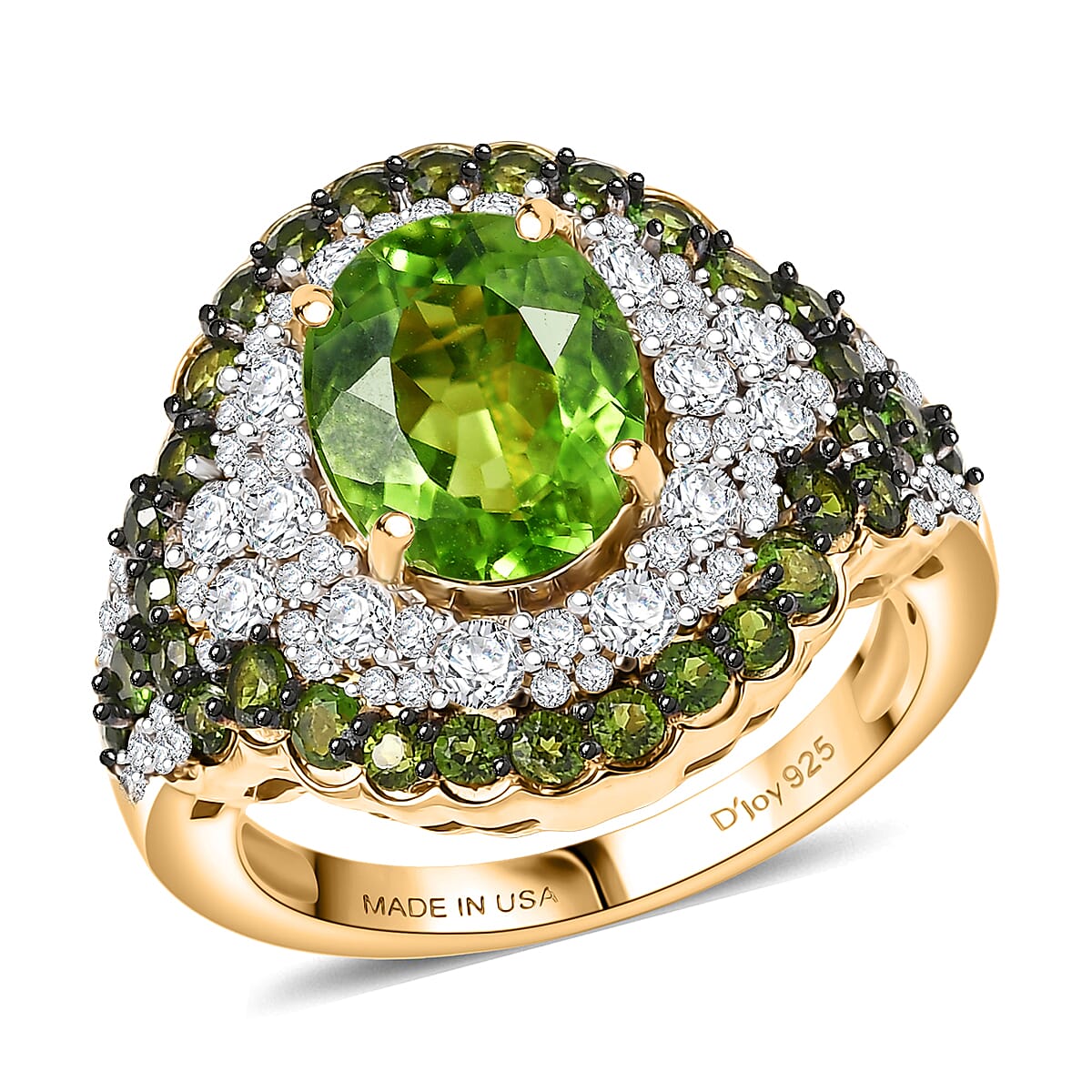 D'Joy Hebei Peridot, Multi Gemstone Ring in 18K Vermeil YG Over Sterling Silver (Size 10.0) 4.70 ctw
