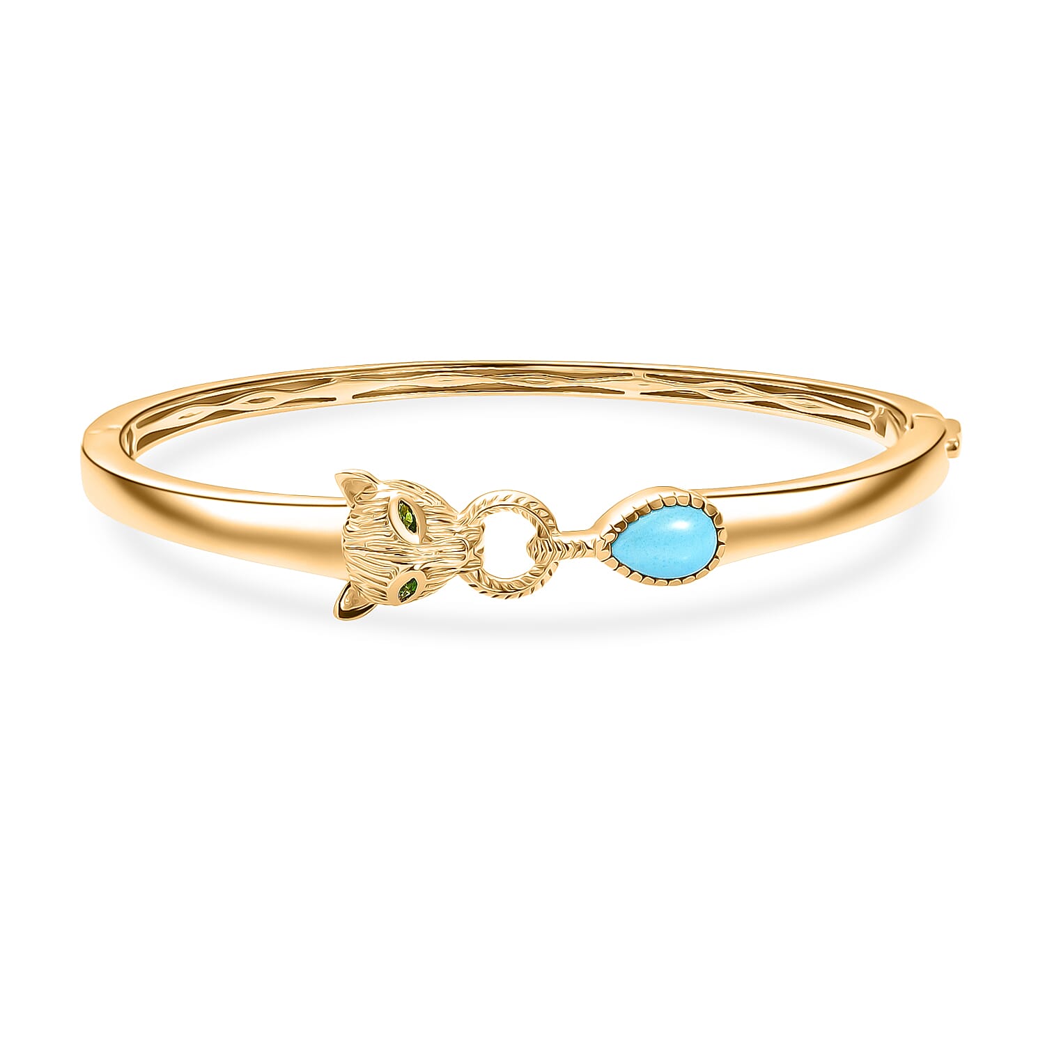 D'Joy Sleeping Beauty Turquoise and Chrome Diopside 1.25 ctw Bangle Bracelet in 18K Vermeil Yellow Gold Over Sterling Silver (7.50 In)