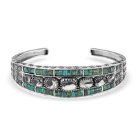 D'Joy Artisan Crafted White Buffalo, Royston Turquoise Cuff Bracelet in Oxidized Sterling Silver 24.00 ctw (7.25 Inches)