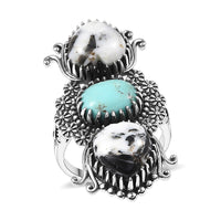D'Joy Artisan Crafted Premium White Buffalo, Tahoe Nevada Turquoise Ring in Black Oxidised Sterling Silver (Size 10.0) 10.60 ctw