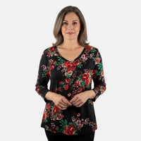 Pioneer Woman Black Dark Floral Knit Long Sleeve Blouse S