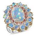 D'Joy Premium Ethiopian Welo Opal, Multi Gemstone Ring in Rhodium Over Sterling Silver (Size 10.0) 6.25 ctw - Sticky add to cart bar
