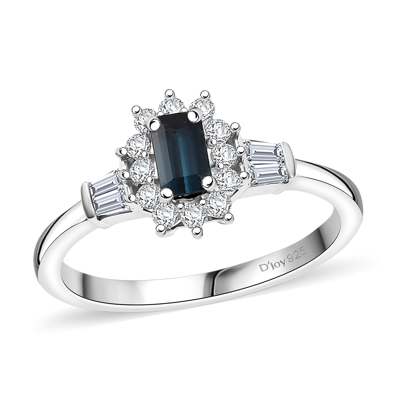 D'Joy AAA Monte Belo Indicolite, Moissanite Ring in Rhodium Over Sterling Silver (Size 10.0) 0.65 ctw
